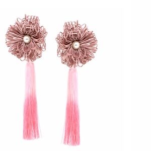 Chunky Flower With Tassel Long Drop Earrings PEACH